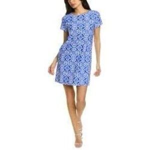Jude Connally Size XS Tee Shirt Shift Dress Blue Geometric Kaleidoscope Print